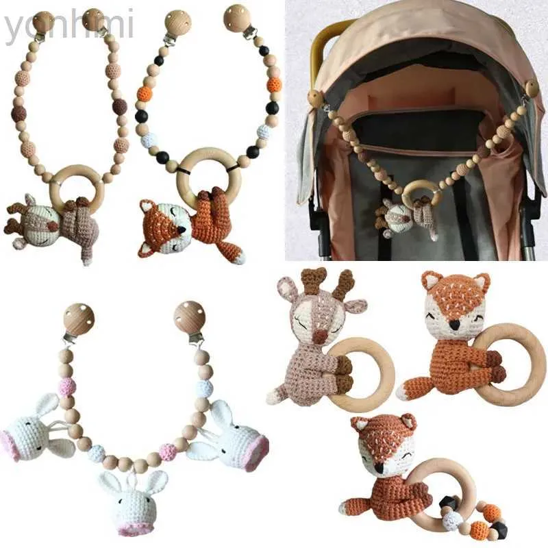 Mobils# Ootdty Crochet Elk Bunny Rattle Toys Wood Pram Clip per la ginnastica per baby palestra sospeso a sospensione Crib neonato Crib Mobile Rattle Toys D240426