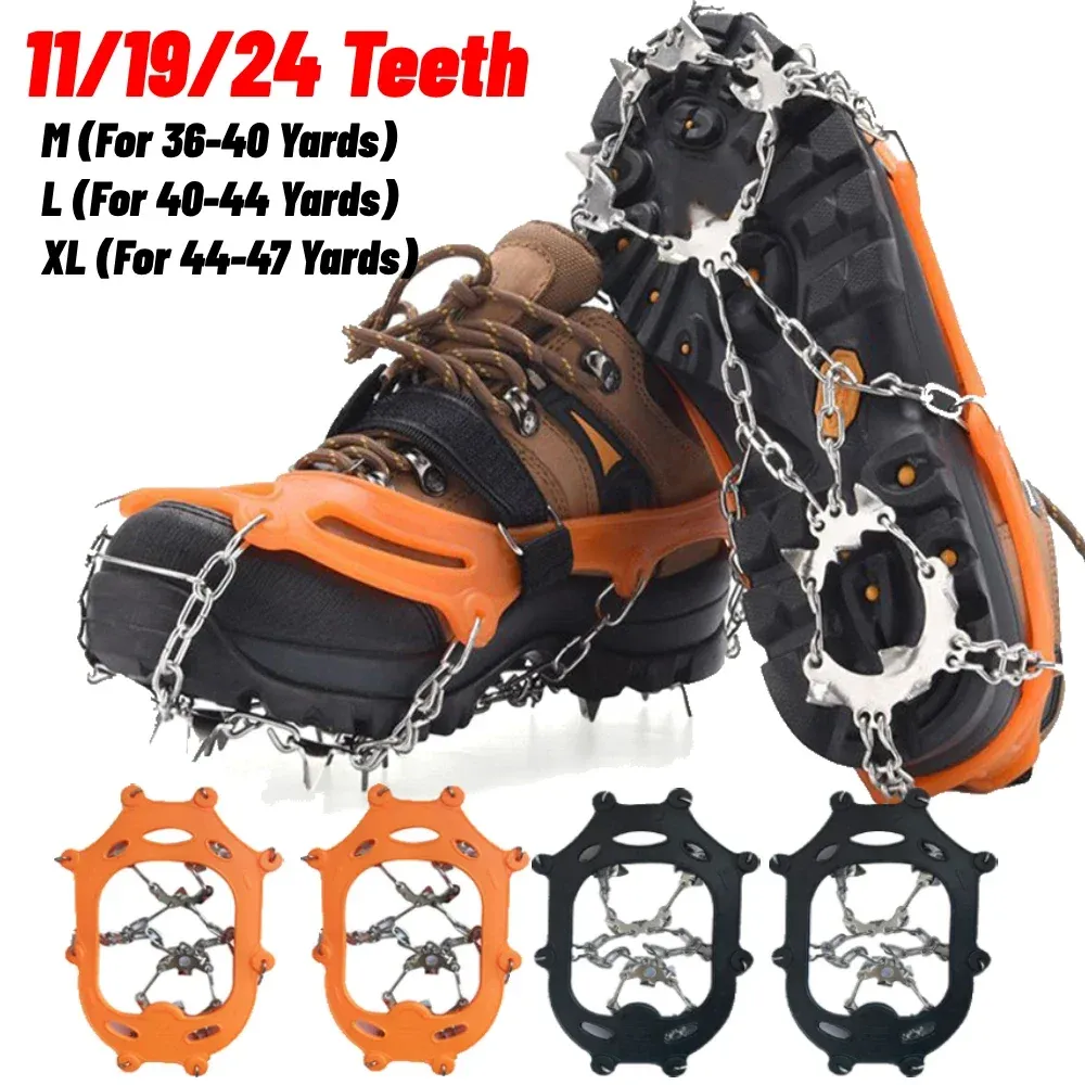 Accessoires 1 paire Crampons de glace Antislip 24 dents Grip de neige Crampons Léger avec sac de transport Snow Gripper pour chaussures / bott / talons / baskets