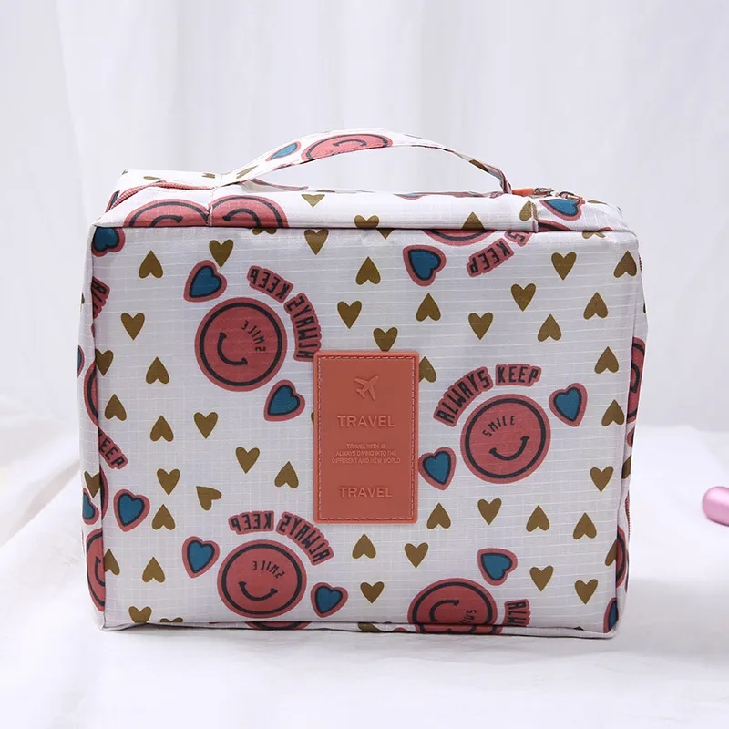 Korean Printed Cosmetic Bag Lotion Compartment Toiletry Bag Travel Portable Handbag Detachable Large Capacity Storage Bag