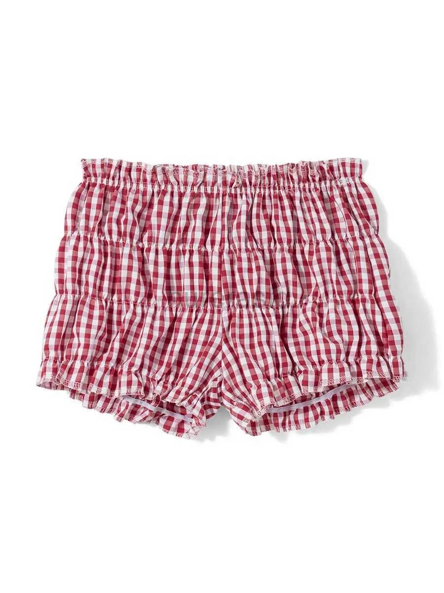 Shorts pour femmes Femmes Y2k Plaid Shorts Ruffled Elastic Blooter Short Low Rise Boy Bottom Kawaii Lounge Shorts D240426