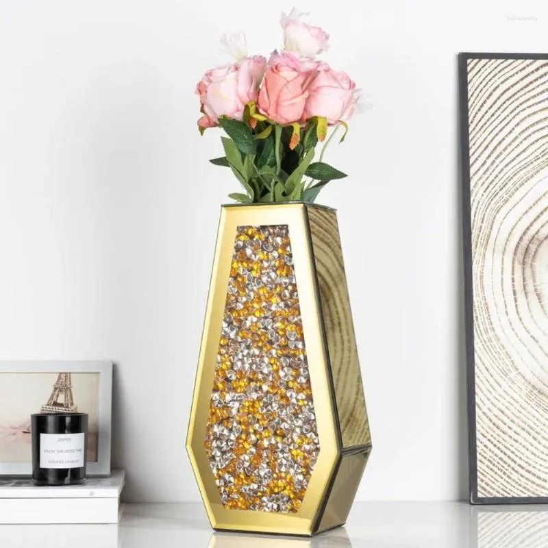 Wazony Złote Rozbite diamentowe lustro wazonów kawałek duży kryształowy salon dom domowy szklanka wodna