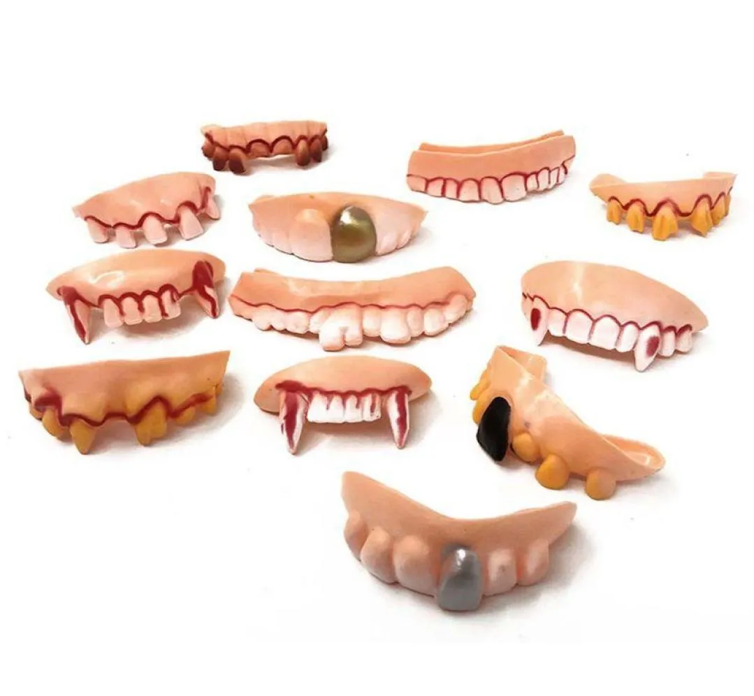 Party Masks 12pcsset Halloween Prank Toys Simulation Rotten Teeth Vampire Denture Masquerad Cosplay Fake Props6485631