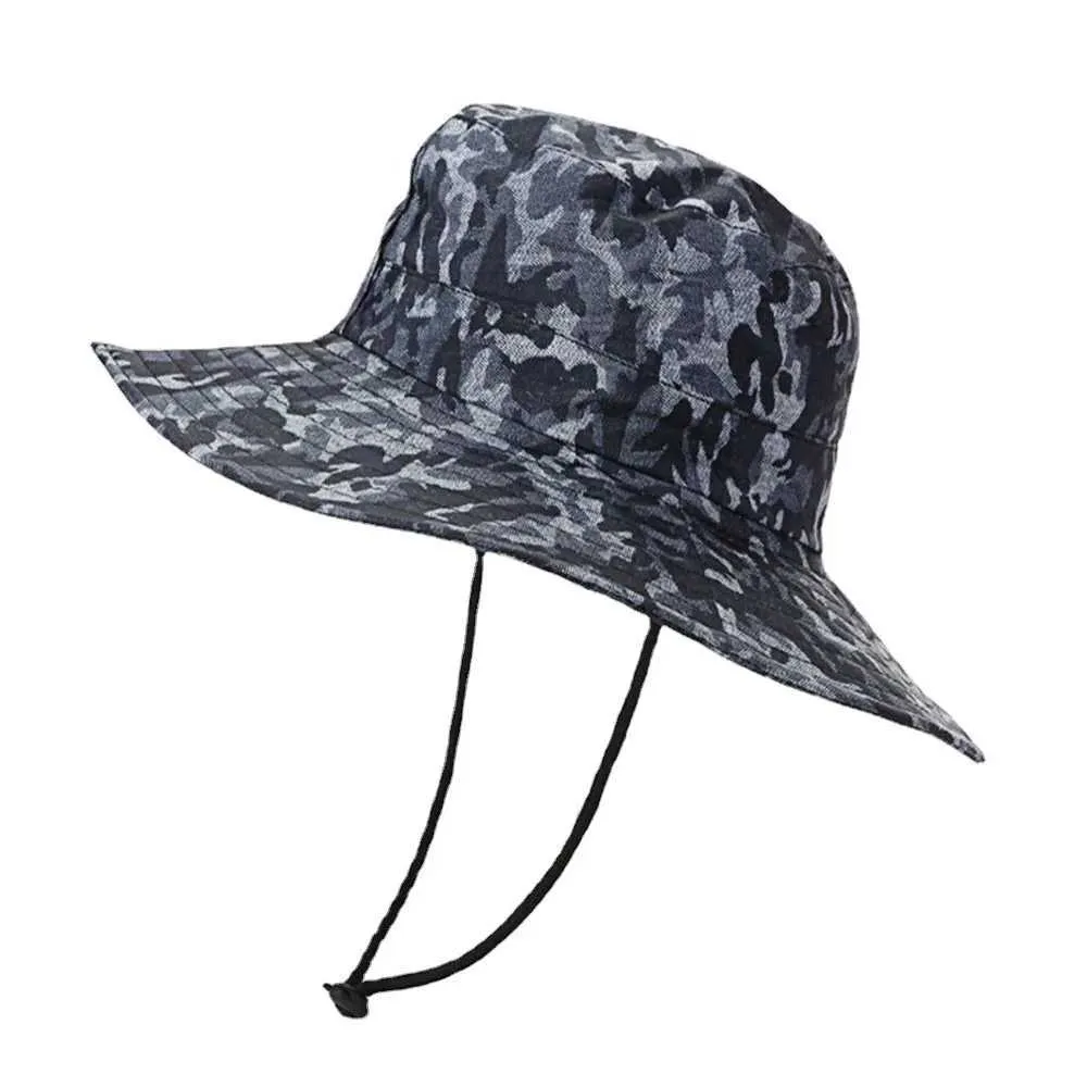 Chapéus de balde largura Chapéus de camuflagem Chapéus de balde para homens Homens de verão Hats Sun Army Exerdo Panamá Pesca Militar Caminhando Camping C Imperatância J240425