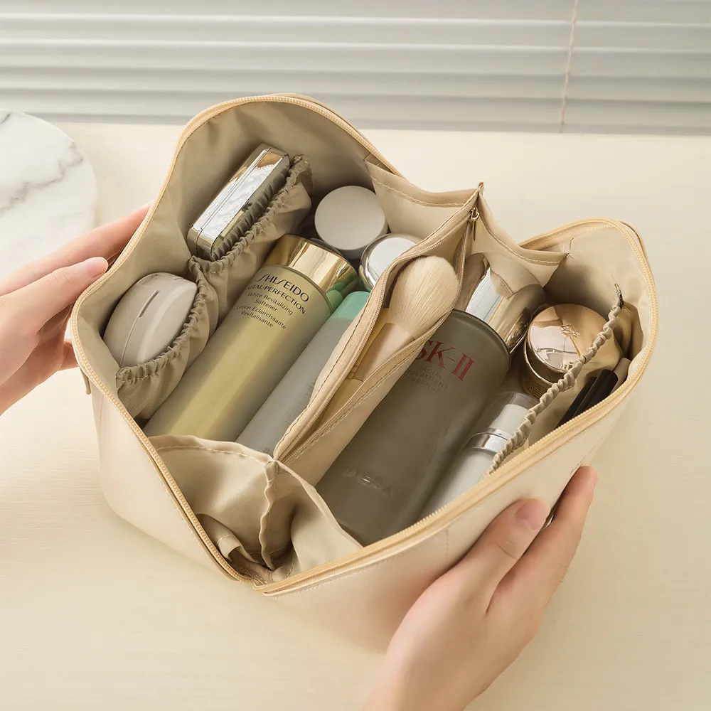 Akkordeon Kissenbeutel Internet Promi Ins Cosmetic Bag Pu Leder Toilettenbeutel Tragbare Handtasche große Kapazität Aufbewahrungstasche