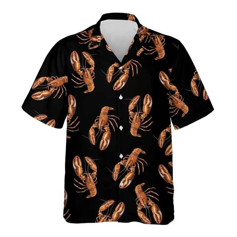 VRWG heren casual shirts Hawaiiaanse kreeft anker 3D -geprinte shirts voor mannen kleding Harajuku Fashion Seafood Beach Shirt Aloha korte mouw blouses tops 240424
