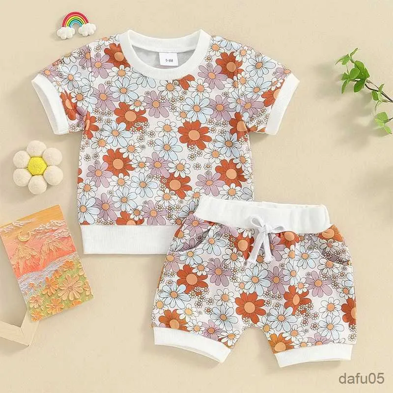 Set di abbigliamento per bambini abiti estivi abiti a maniche corte t-shirt a stampa floreale + pantaloncini 2 pezzi set per abiti da bambino 0-3 anni