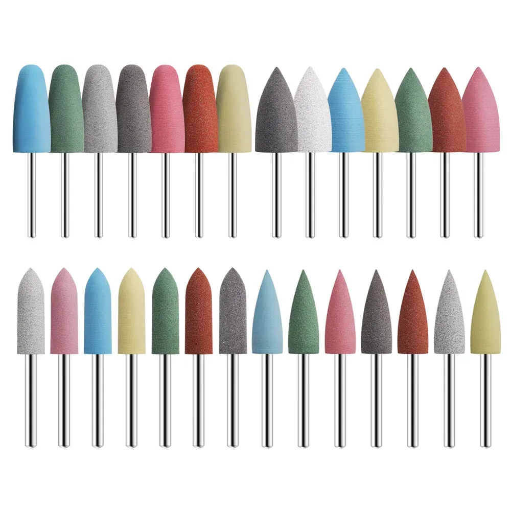 Bits 28 typen rubberen siliconen nagel drll bit dode huid remover nagellakbuffer roterende bravary burr frezen snijder voor manicure boorgereedschap