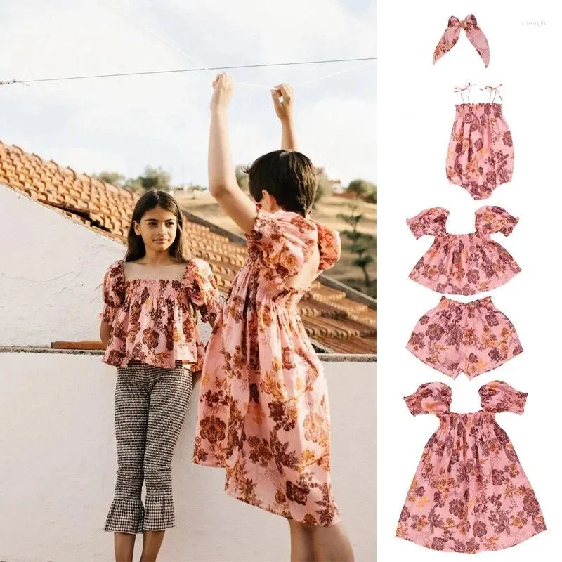 Zestawy odzieżowe drukowane dziewczyny sukienka marka róża kwiatowa moda dzieci top koszulka i szorty spodni z krótkim rękawem letnie koszulki