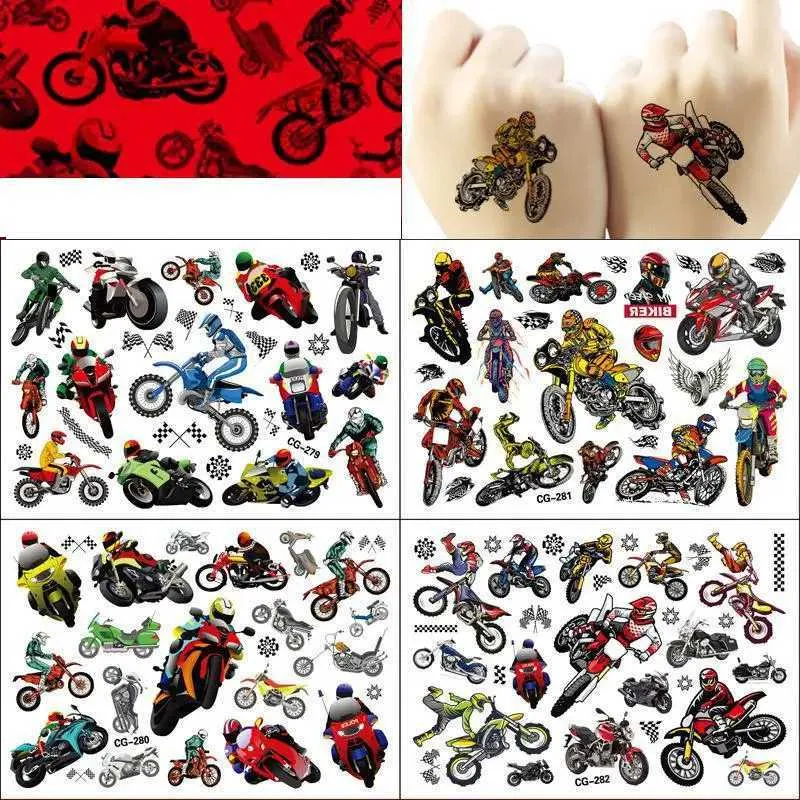 Tattoo Transfer Dirt Bike Motorcycle Kids Tattoo Stickers Racing Figure Cartoon Boys Girls Christmas Birthday Party Supplies Decoration Kid Gift 240427