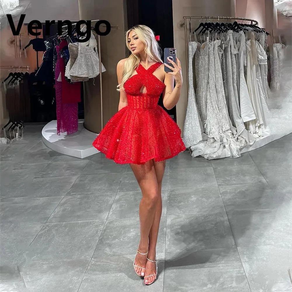 open lace back dress Barber Red Halter Neck Party Mini Dress - US 18 main image 1