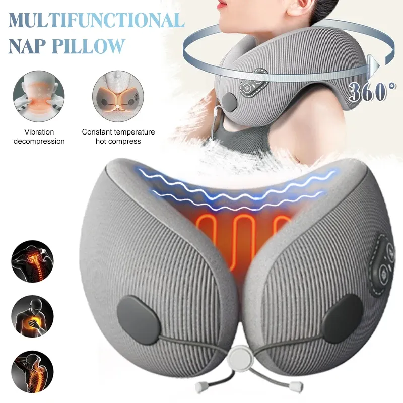 Massager Massage Travel Pillow Heating Massage Neck Pillow U Shaped Memory Foam Neck Pillows Sleeping Airplane Pillow Cervical Healthcare