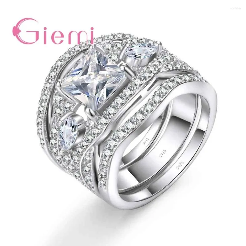 Cluster Rings Brand Ring Set Silver 925 Jewelry Luxury Wedding Anillos for Women Valentines Day Gift Shiny Zircon Bague