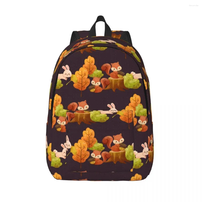 Backpack Fall Trees Leaves Squirrels Rabbits Unisex Travel Bag Schoolbag Bookbag Mochila