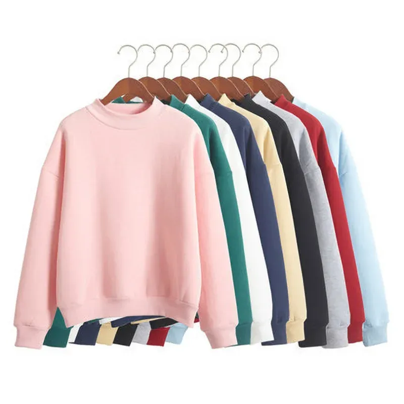 Sweatshirts Kvinna Sweatshirts 2023 Sweet Korean Oneck stickade tröjor Tjock Autumn Winter Candy Color Loose Hoodies Solid Womens kläder