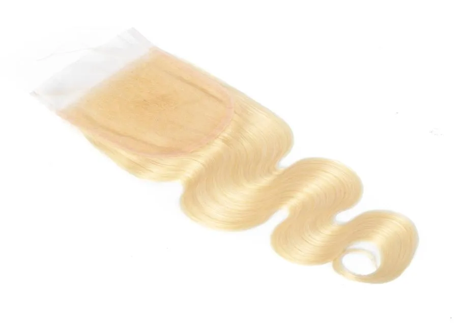 Extensions brésiliennes de cheveux vierges 4x4 Clôture en dentelle 613 Blonde Body Wave Human Heuving Blonde Middle Three Part 1022inch1569343