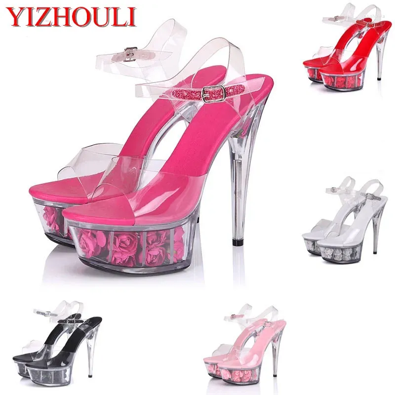 Dance Scarpe per matrimoni estivi tacchi sexy e piattaforma decorativa rosa rosa rosa con tacco alto 15 cm