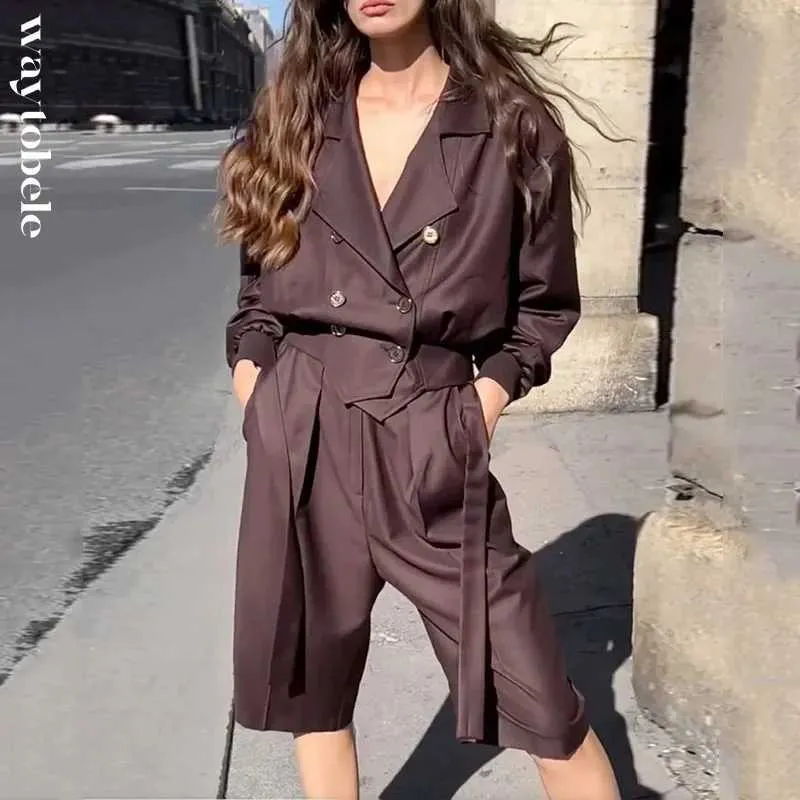 Women's Two Piece Pants Waytobele Women Blazer 2 Piece Suit Autumn Fashion Solid Long Slve Laple Double Breasted Button Top Loose Midi Pants Sets Y240426