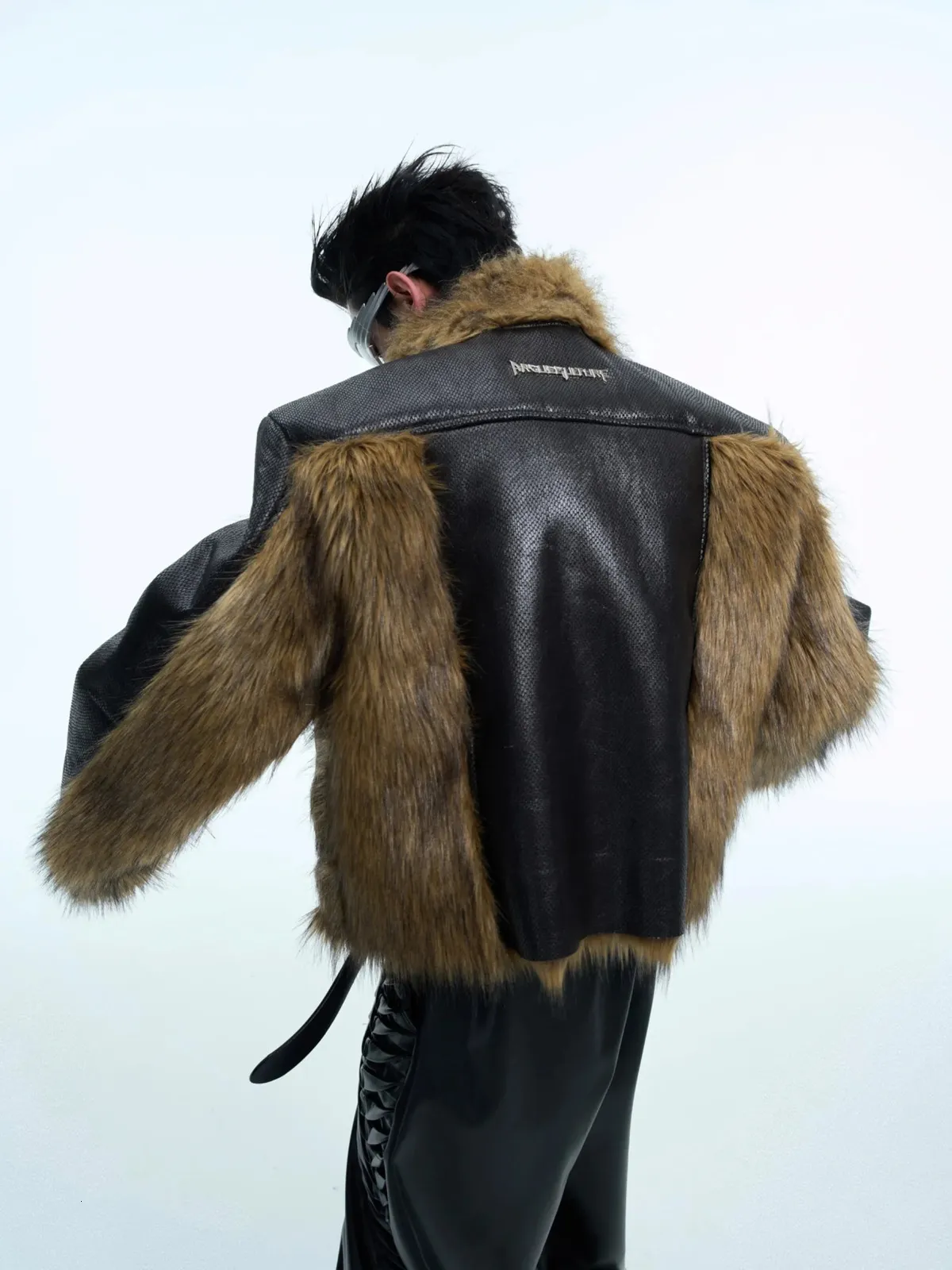Mens Leather Fur Jacket Snake Pattern Faux Fur From Deng04
