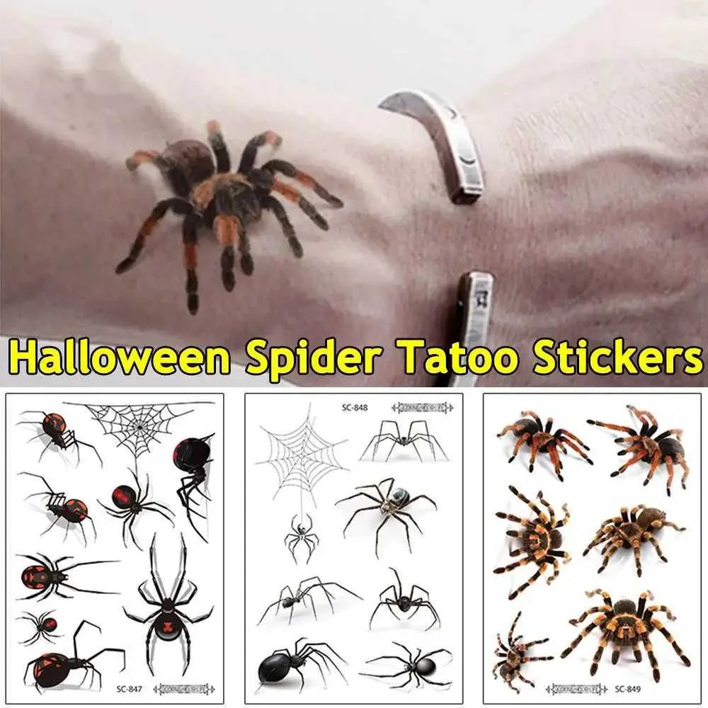 Transfert de tatouage étanche 3D Spider Stickers de tatouage temporaire pour Halloween FaTToo Tattoo Art pour hommes femmes 240426