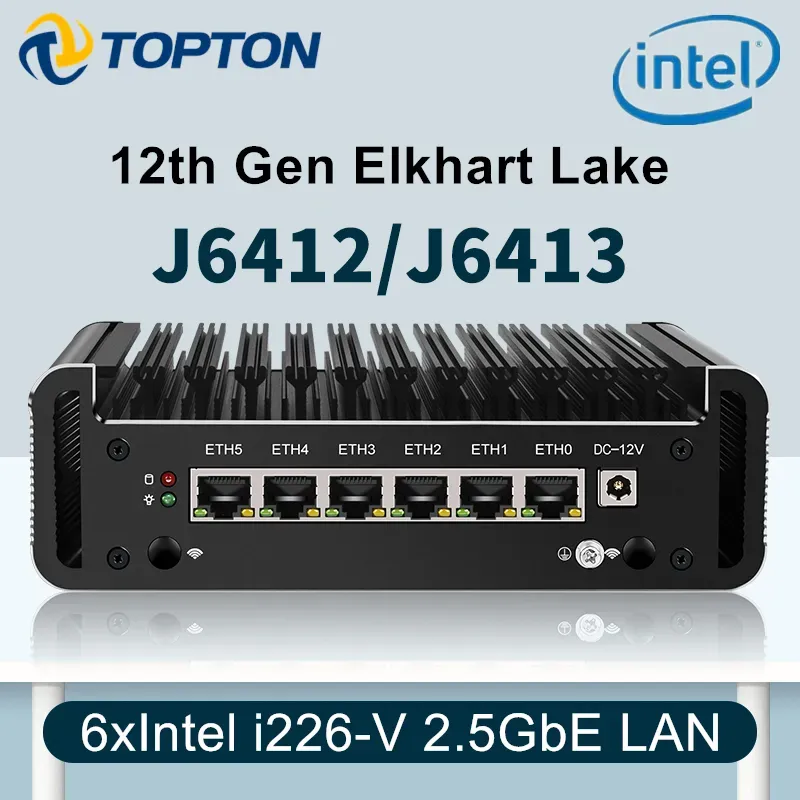 Контроль 12 -го поколения маршрутизатор брандмауэра Elkhart Lake Celeron J6413 J6412 6x Intel I226V 2500 Мбит / с NICS Fanless Mini Router PC OpnSense Proxmox