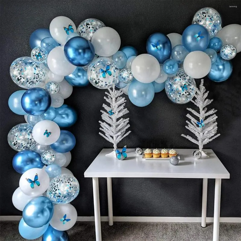 Party Decoration 112 PCS Metallic Blue Balloon Garland Kit 3D Butterfly Confetti Balloons For Anniversary Baby Shower Wedding Birthday