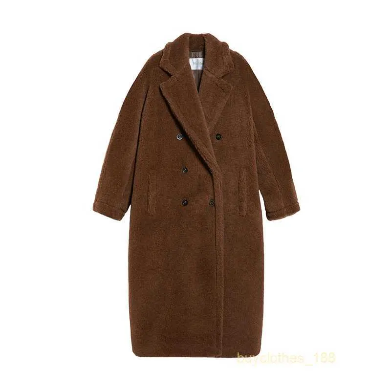 Designer Coat Women's Coat Luxury Brand Coat Cashmere Coat Urban Beauty Fashion Trend MaxMara Womens Brown Camel Hair And Cashmere Double Breasted Long Teddy Coat