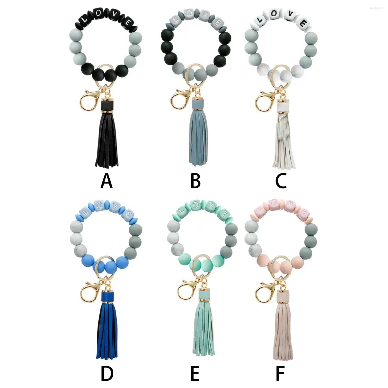 Keychains Portable Wristlet Keychain Armband w/ Tassel Keyring Unique Key Ring Smycken Bangle Holder Bag Charm för Women House Keys Girl