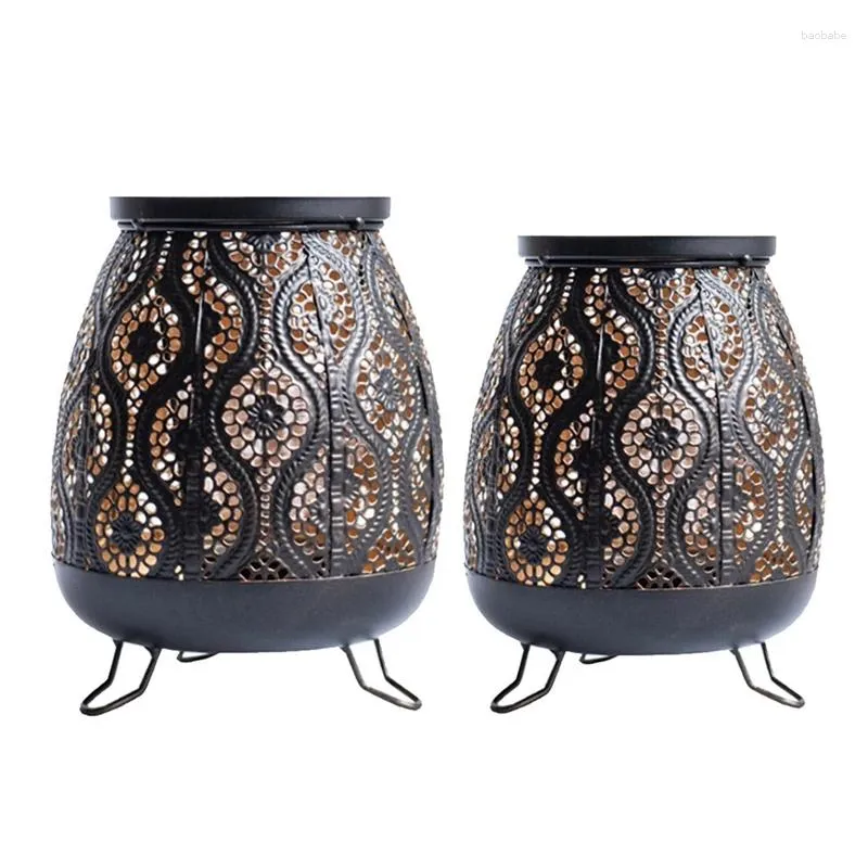 Candle Holders Retro Black Gold Hollow Carved Holder Made Old Craft Lantern For Night Light Indoor Home Decorations