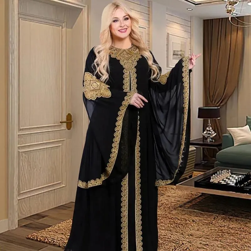 Abbigliamento etnico 2 pezzi set abayas per donne dubai lussuoso abito di moda musulmano nero boubou caftan marocine