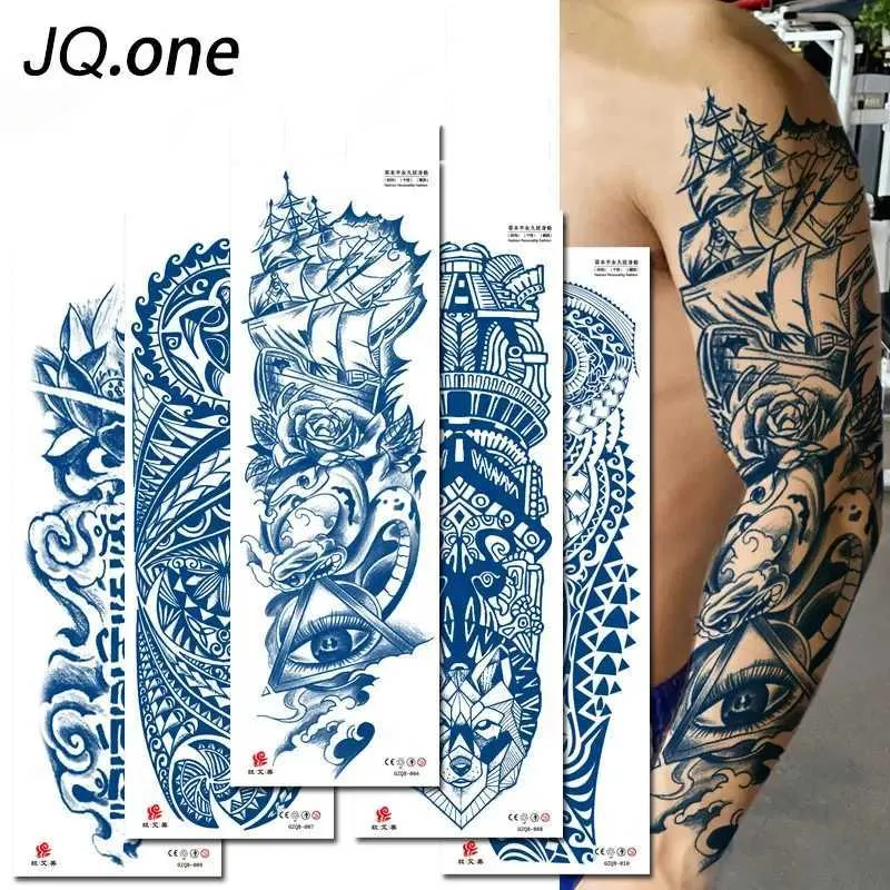 Tattoo Transfer Juice Ink Tattoos Body Art Lasting Waterproof Temporary Tattoo Sticker Eye Clock Tatoo Arm Fake Full Arm Tatto Women Men 240426