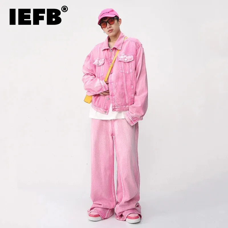 IEFB TRENDY MOREAN MALE COLOR ROSE SET COULEUR COULEUR COULEUR DENIM Veste denim Veste large Joue droite Jeans Mens décontractés deux pièces 9A8557 240415