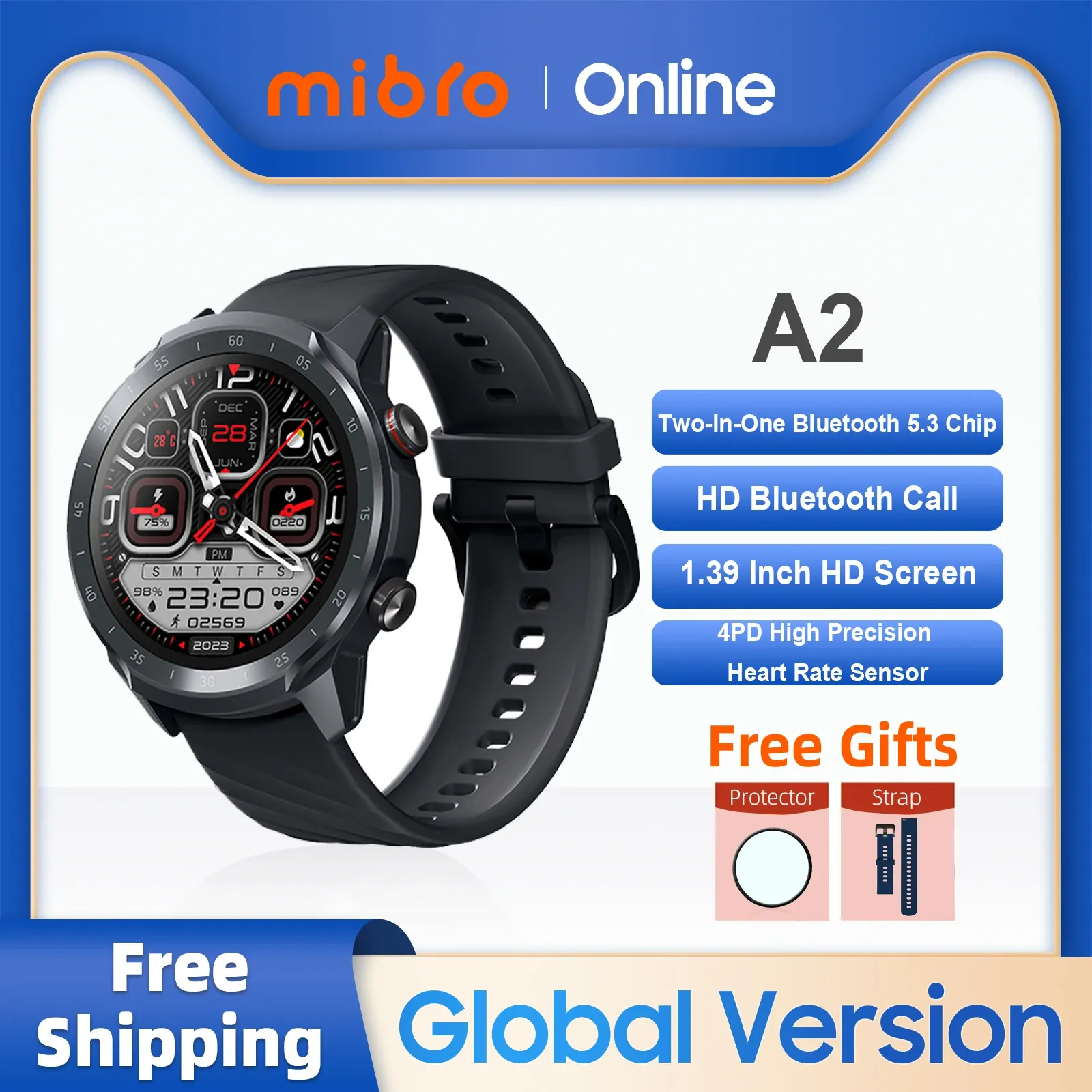 Bekijkt Mibro A2 Smartwatch Global Version Bluetooth Call 1.39inch HD Screen Blood Oxygen Hartslagmonitor Sport Women Men Smart Watch