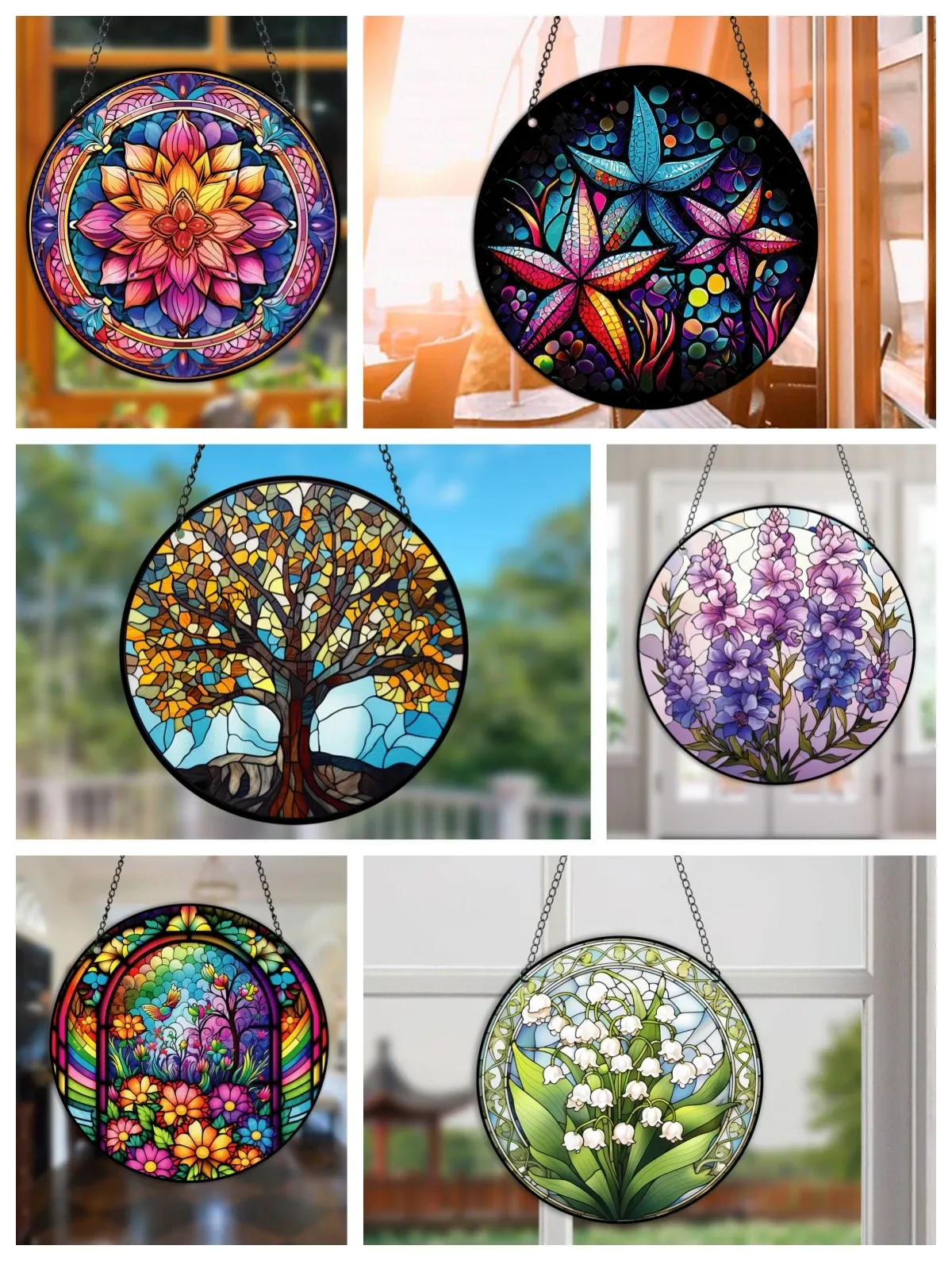 Decorações 1pc, Garden Sunscatchers para decoração de parede da janela da casa, árvore da vida/mandala/margarida/girassol pingente de decoração de janelas criativas