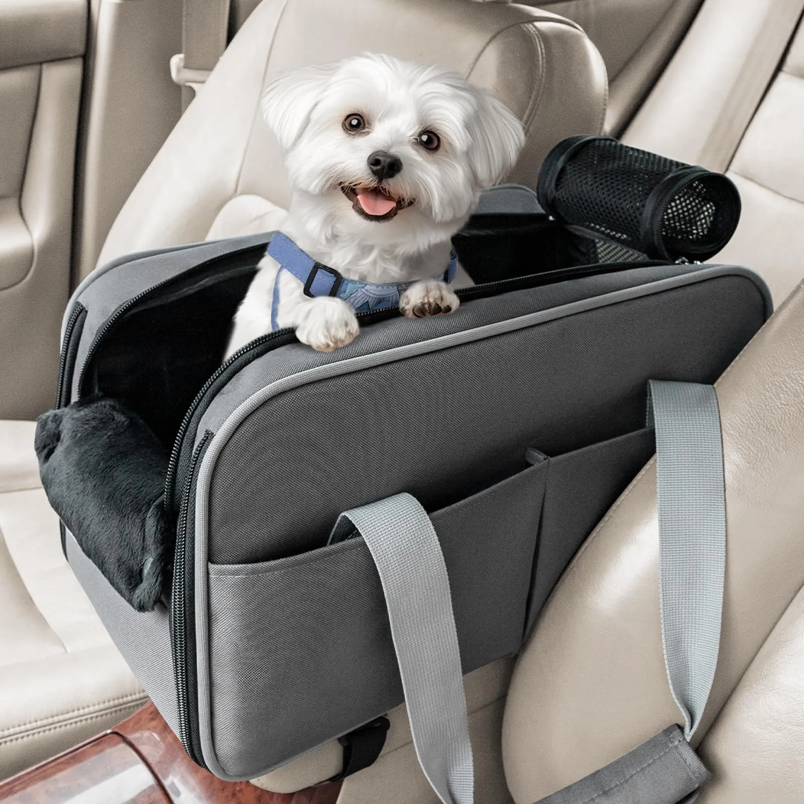 PETSFIT Center Console Dog Car Seat - Travel Safe Pet Carrier For Small Dogs