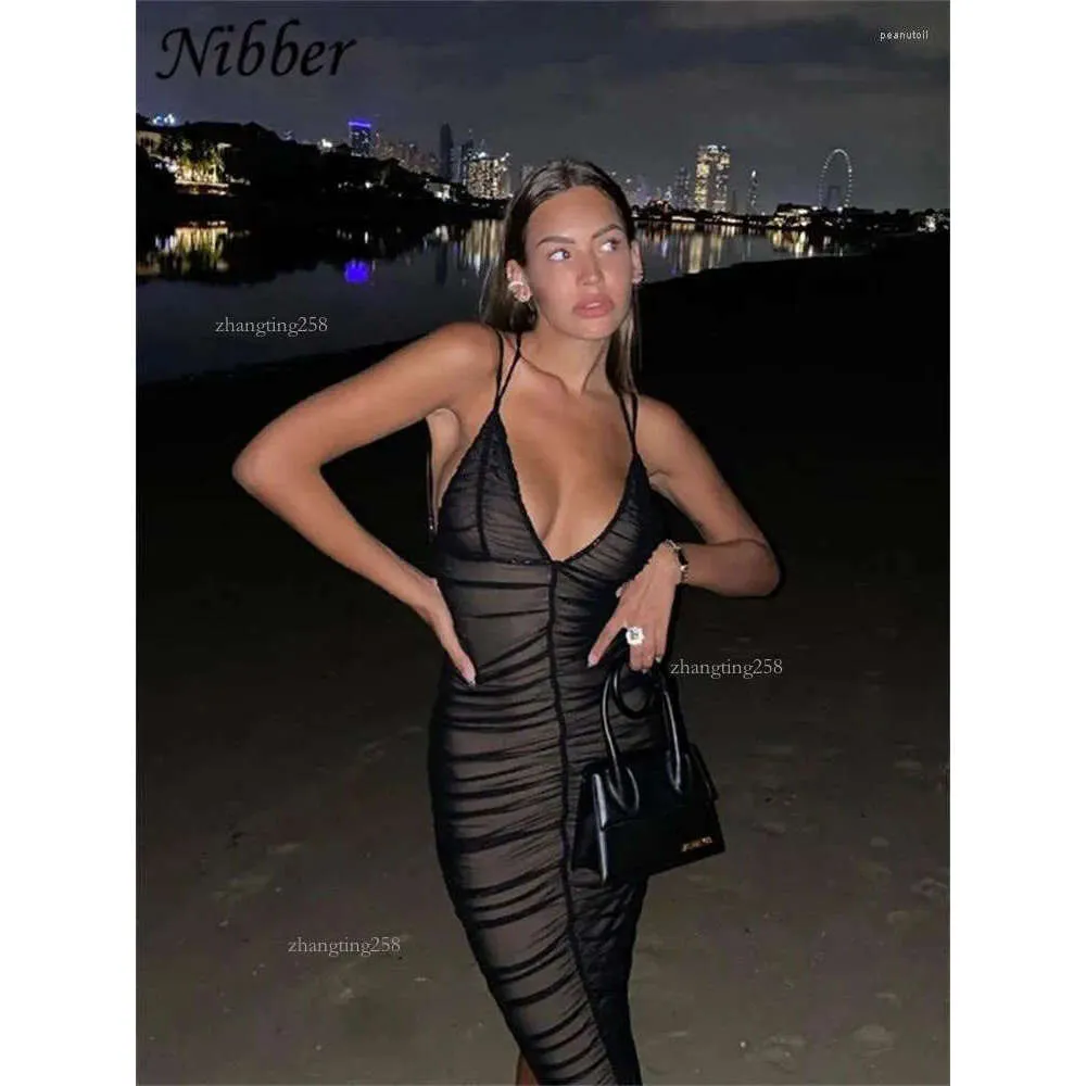 knee length dresses for ladies Women's Black Mesh Maxi Dress main image 1