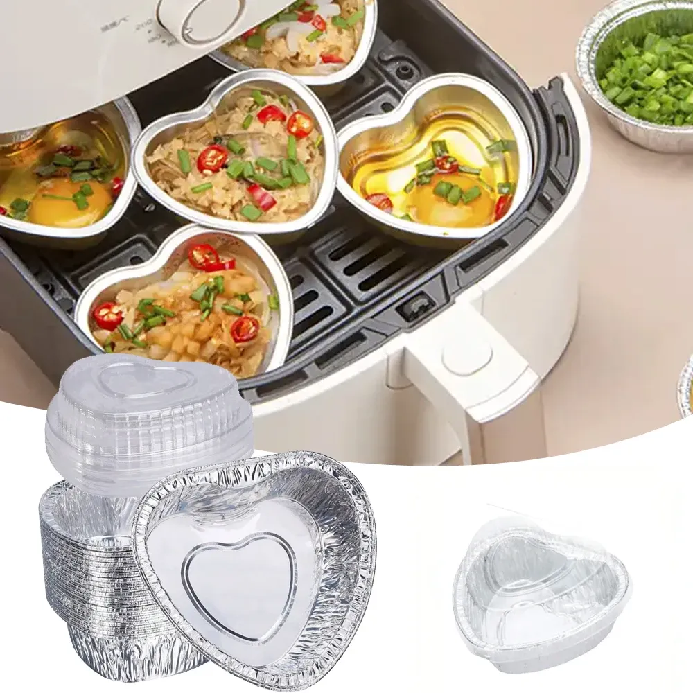 Moulds 20PCS Heart Shaped Aluminum Foil Disposable Baking Cups with Cover Cupcakes Tarts Puddings Cup Muffin Patisserie Baking Pan Tool