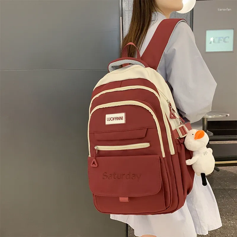 Backpack Student Student Multi-bolso Kawaii Girls Travel Rucksack Mulheres Bolsa Escola Bolsa de Laptop Preto