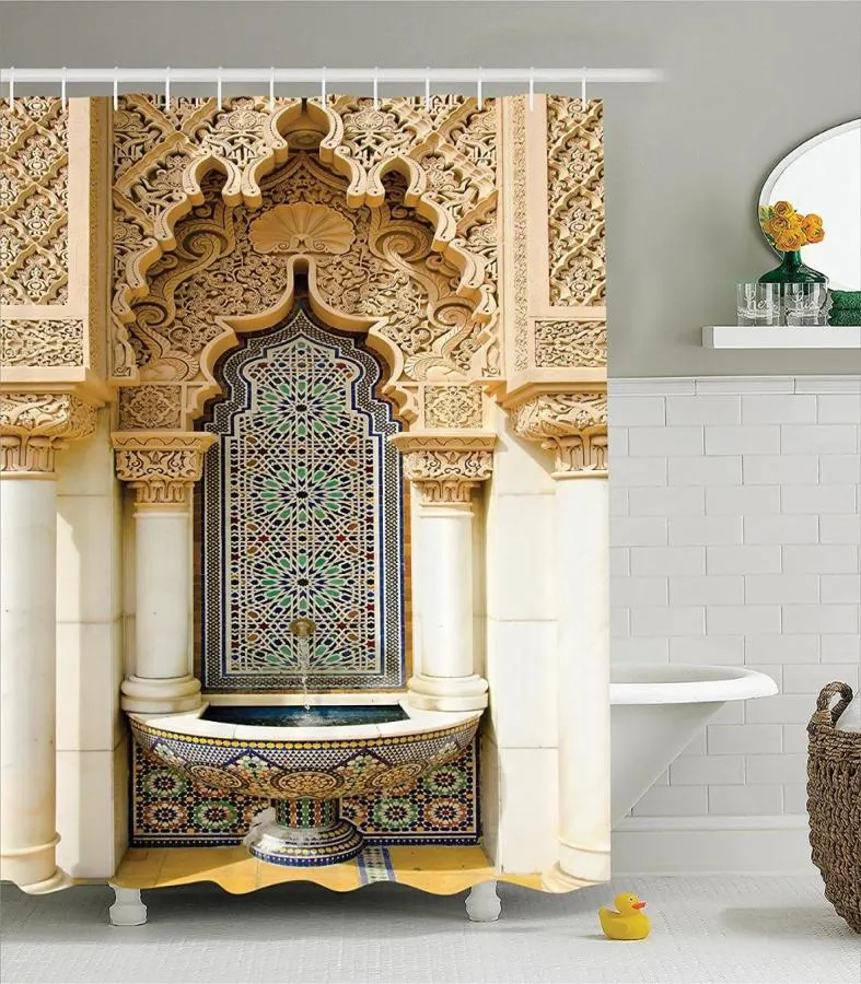 Dom pamięci marokański dekorator zasłony prysznicowej zabytkowe budynek projekt poliestrowy materiał prysznicowy zestaw z haczykami8873677