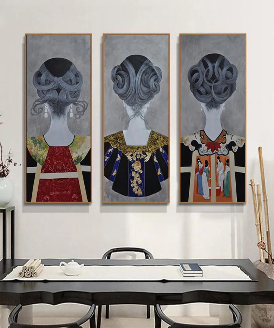 Haochu moderno in stile cinese soggiorno pittura decorativa divano sfondo murales figura abbigliamento accessori per capelli poster LJ2205859