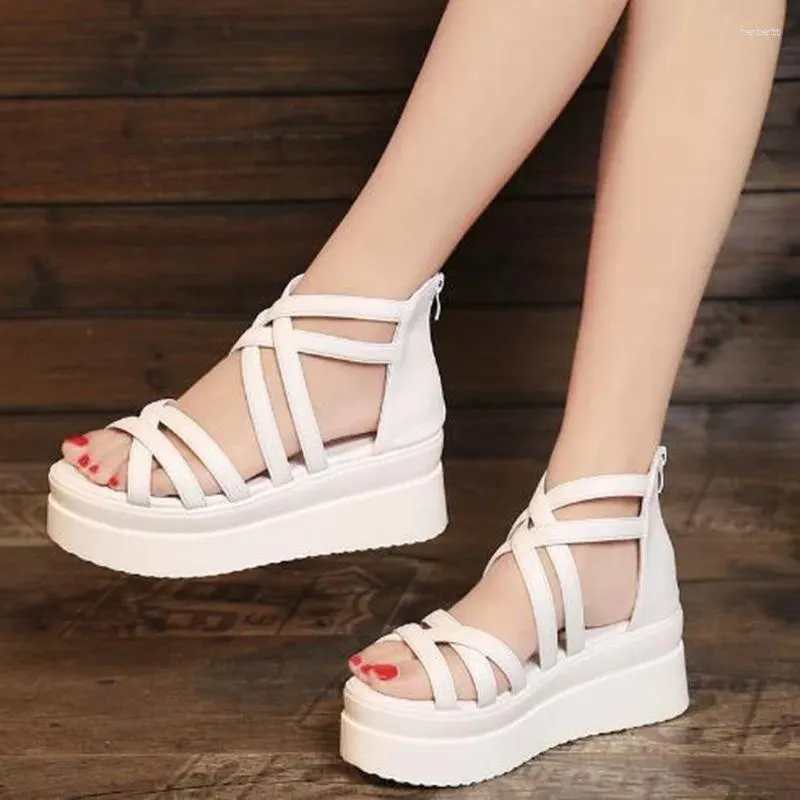 Dress Shoes Bohemia Summer Fish Mouth Dames Sandalen Sandalen Hiel Open Teen Dikke Bottom Sponge Cake Hoogte van ongeveer 6 cm