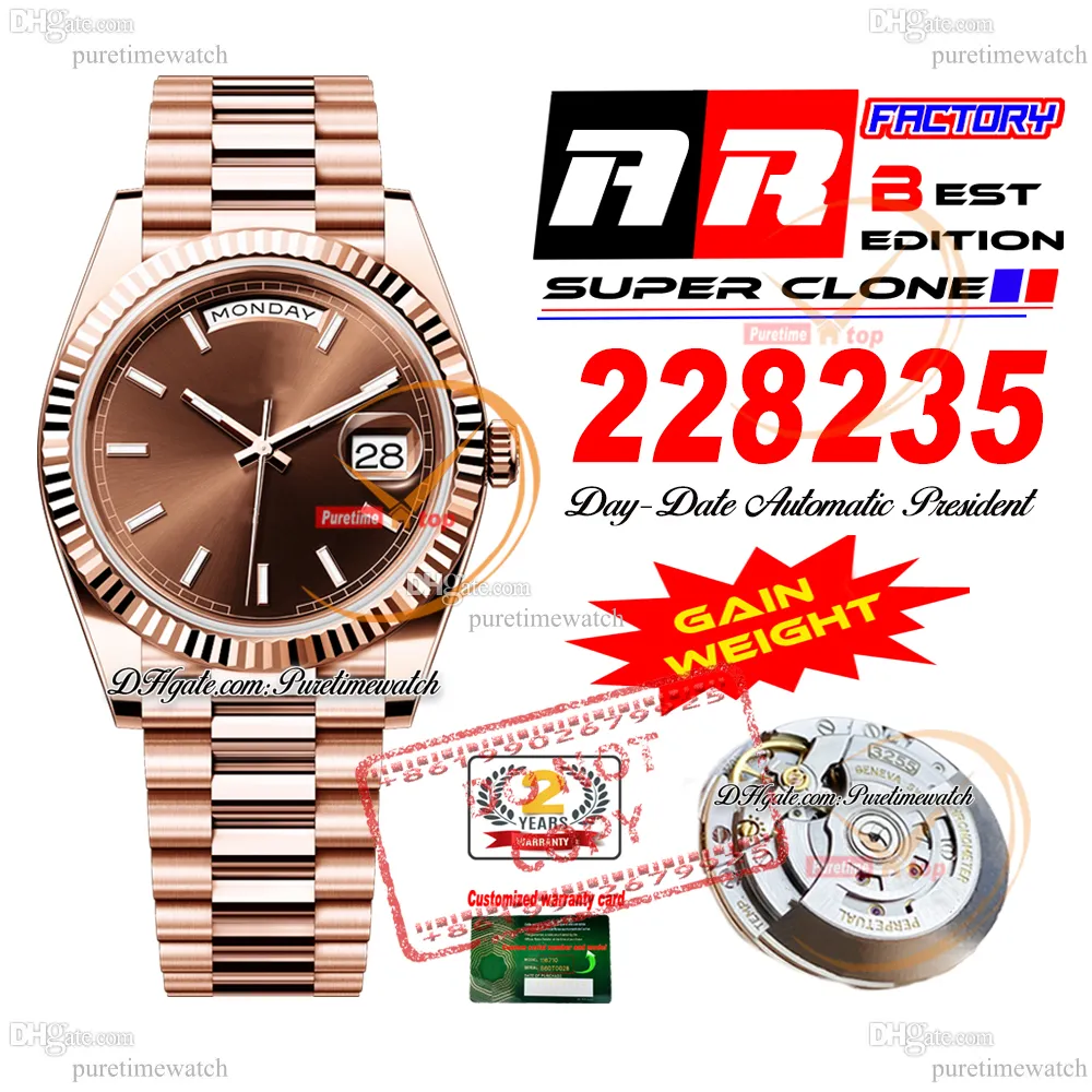 228238 Gündüz VR3255 Otomatik Erkekler İzle ARF V2 40 Gül Altın Kahverengi Çubuk Dial 904L Çelik Başkan Bilek Süper Edition Aynı Seri Kart Kazanç Puretime