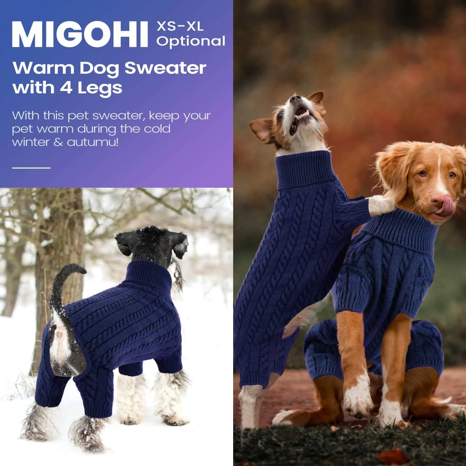 Classic Cable Knit Dog Sweater - Turtleneck Pullover For Small To Medium Dogs (Blue, Size M)