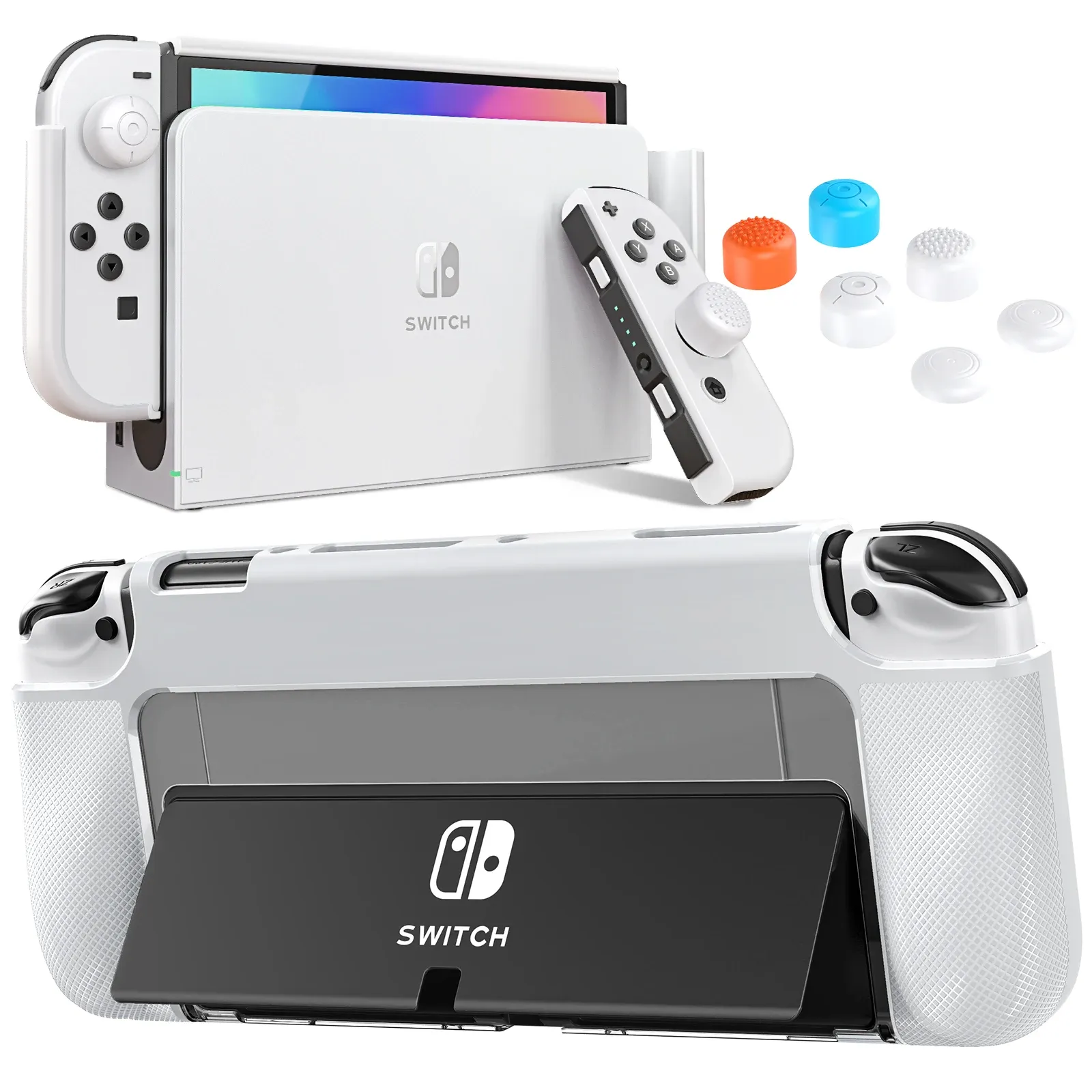 Cases HEYSTOP Dockable Case for Switch OLED Model, TPU & PC Protective Case Compatible with Nintendo Switch OLED Cover Case