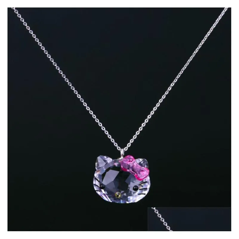 Colliers pendants S925 Sier Crystal autrichien Beau chat chat chat mignon liaison chaîne fille fille de cou collier de cou collier boucles d'oreilles Bracelets dhdvi