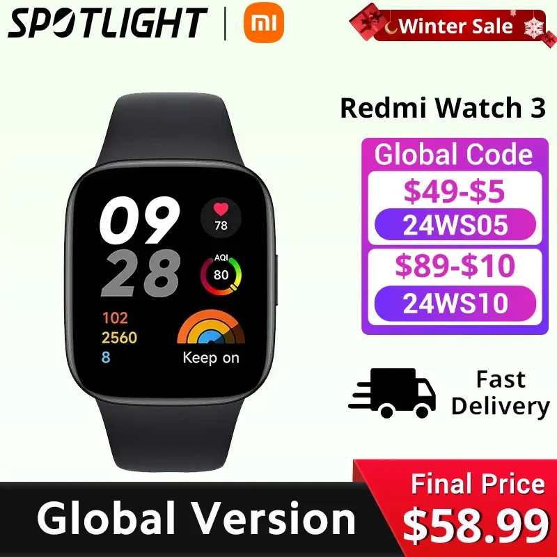 Смотрите глобальную версию Xiaomi Redmi Watch 3 GPS 1.75 '' AMOLED SCEER 60 Гц Кровавого кислорода.