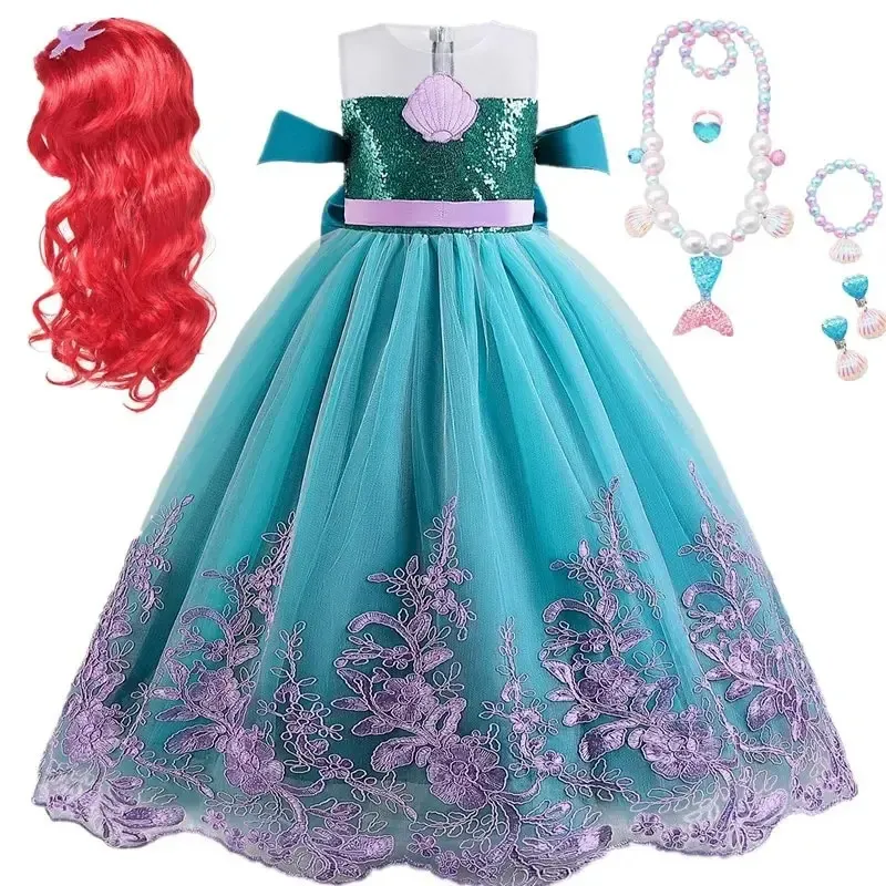 Fancy Girls Princess Costume 4-10 anos Sereia Cosplay Dress Up Kidss Halloween Trajes Little Mermaid Dress for Girls 240417