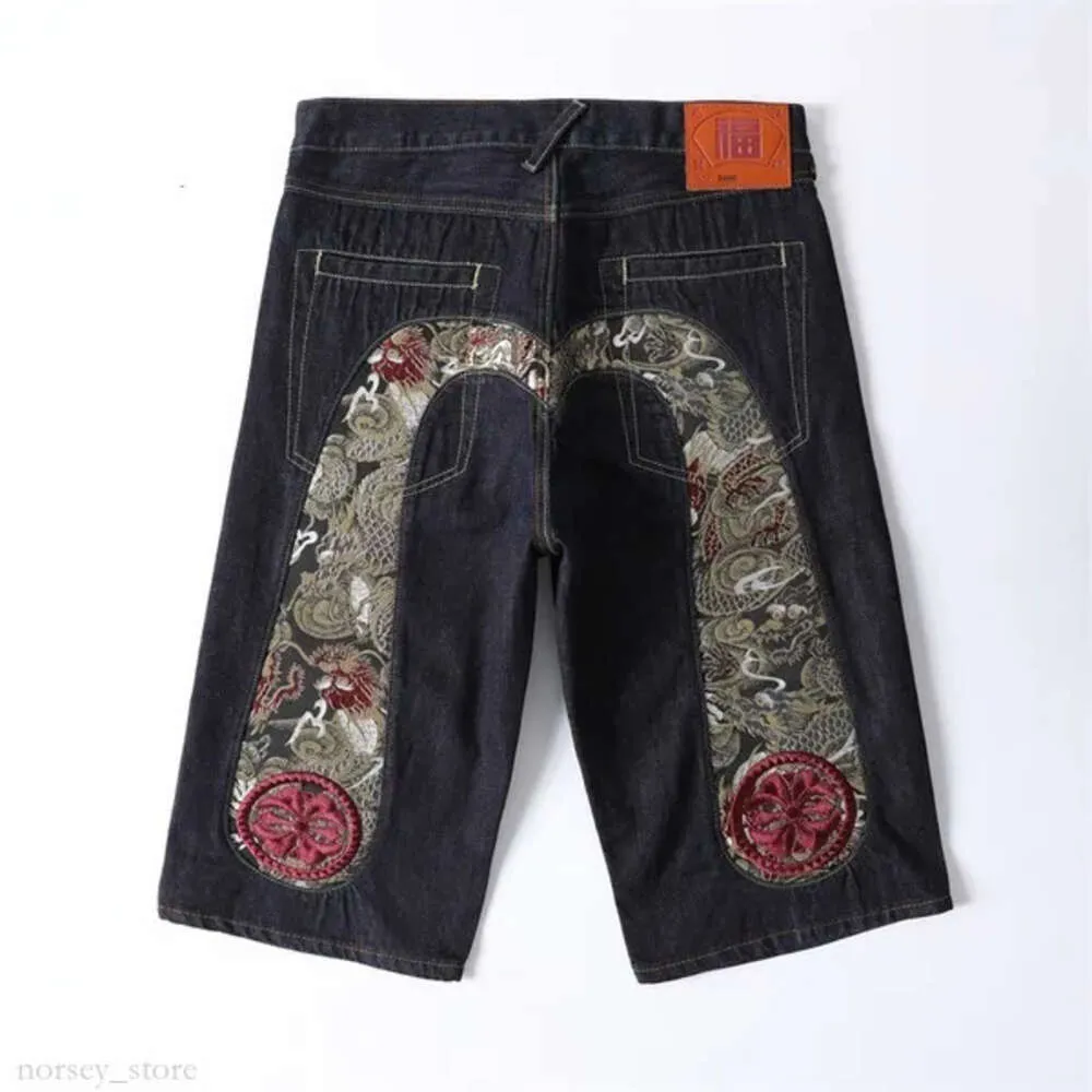 Men's Jeans Summer Men Jeans Shorts Hiphop Denim Pants Cherry Blossom Dragon Totem Embroidered Washed Zipper Red Ears Jeans 616 denim teers jeans