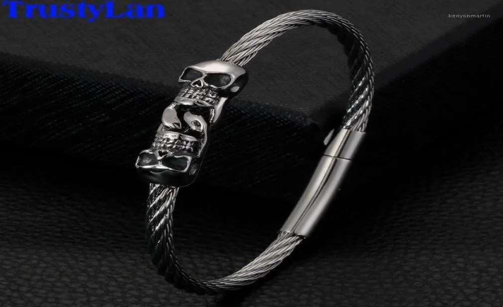 Gothic Double Bangle Men Men en acier inoxydable Bracelet Bracelet Cool Friendship Bijoux Accessoires Cadeaux pour mari15568456