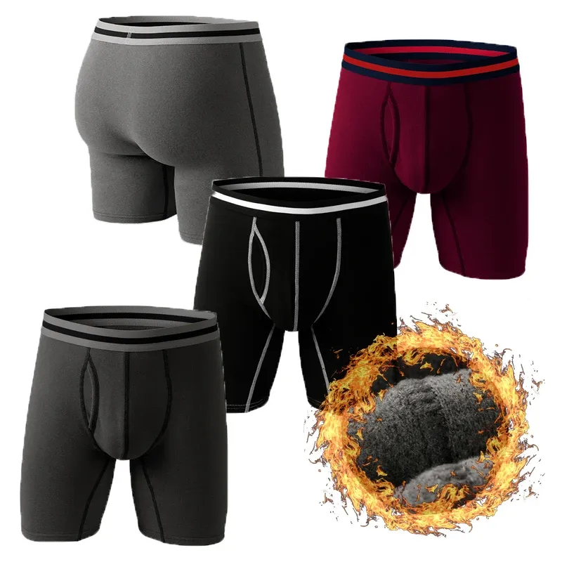 Abridores 4 embalagem de lã de lã de inverno masculino de roupas íntimas de pernas longas Microfiber para homens abertos voar macio respirável térmica Térmica Trunks