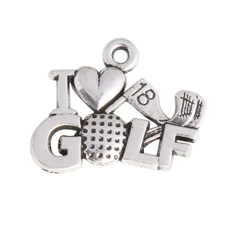 Sandaler RainxTar Vintage Alloy I Love Golf Charms 18th Hole Golf Sport Charms 100st 16*20mm AAC1050